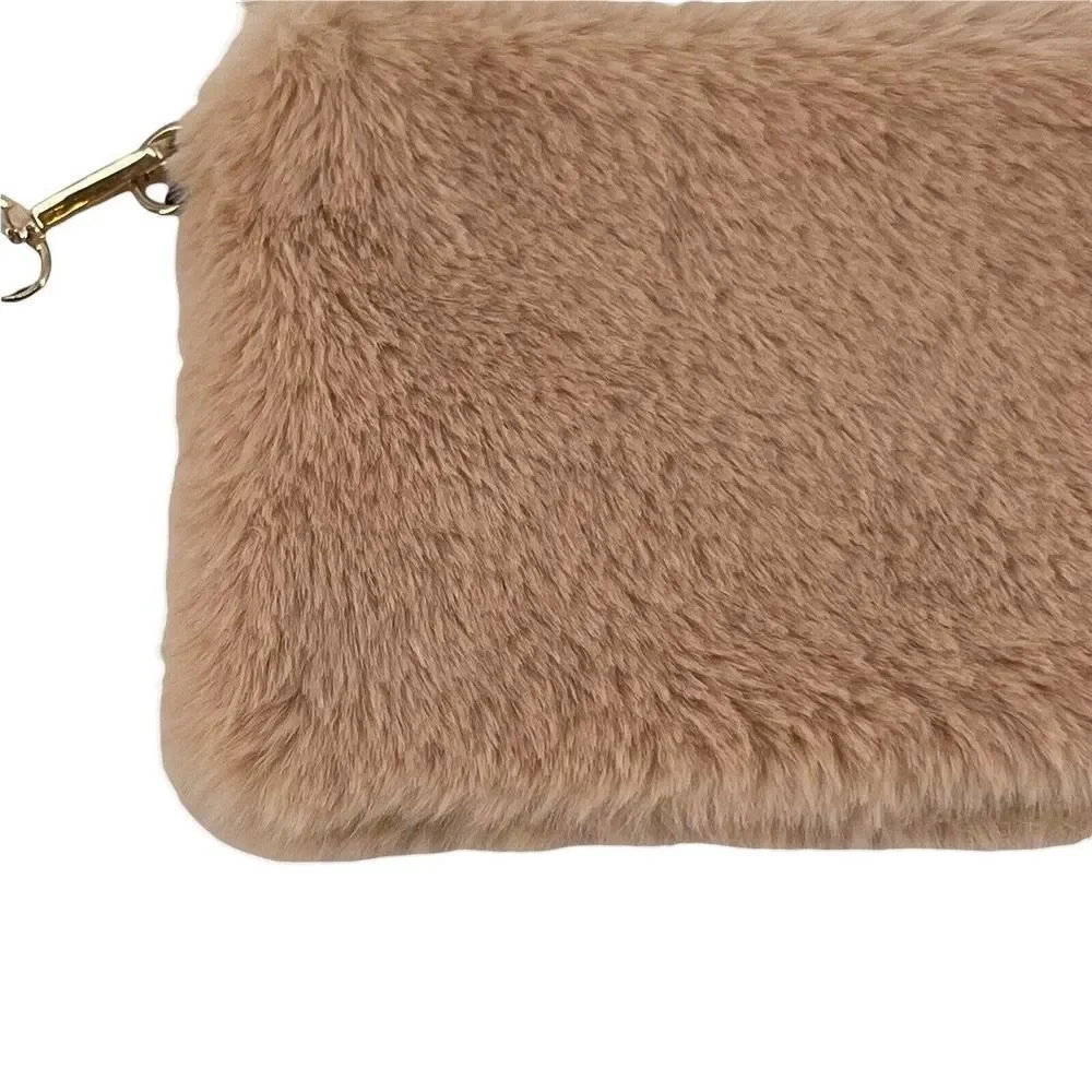 Blush Pink Faux Fur Wristlet Small Clutch Modern Cozy Chic Fun Night Out Plush
